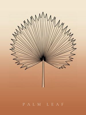 Palmblatt, Japandi Poster mit botanischer Line Art im Verlauf von Creme zu Terrakotta