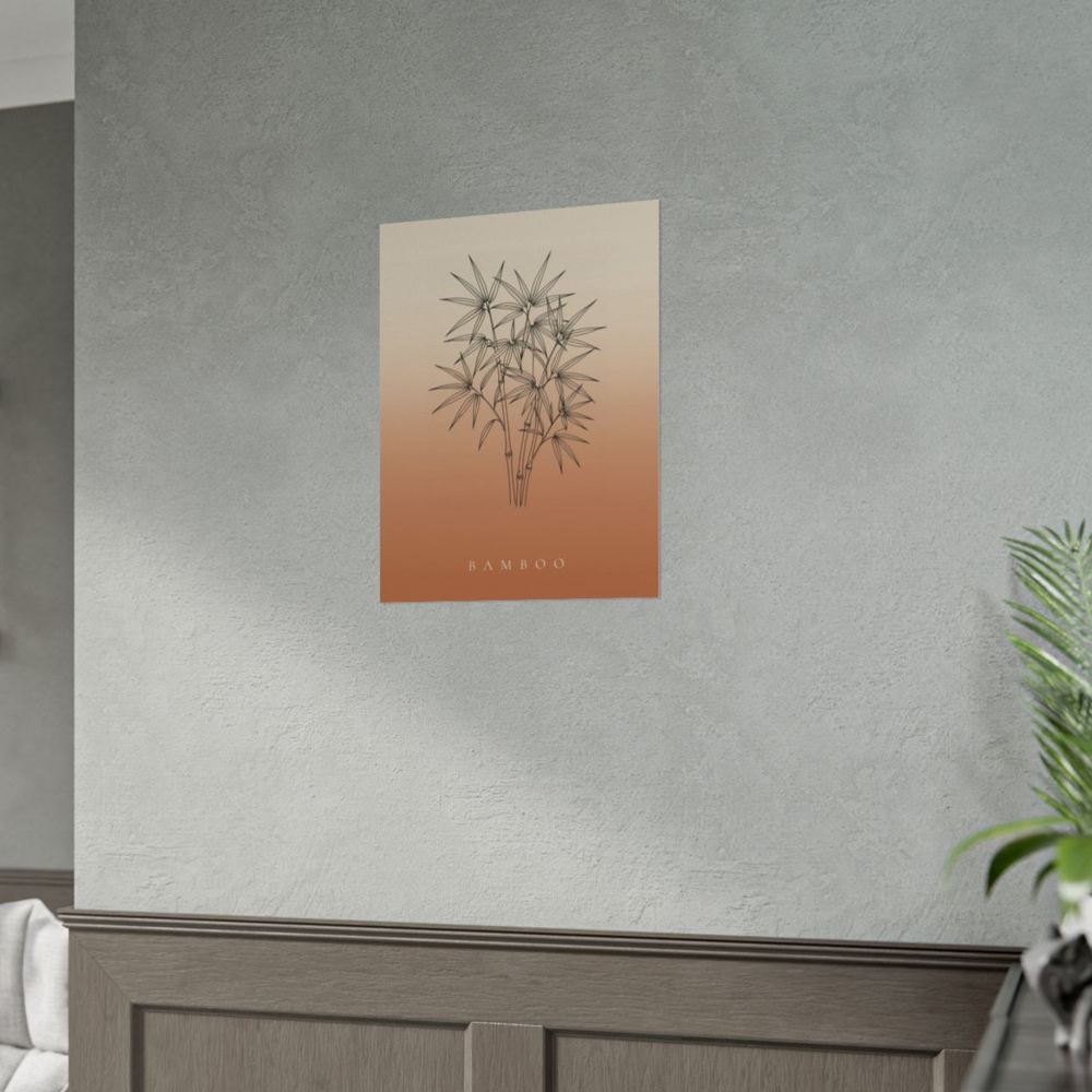 Bambus-Poster an einer Wand mit Holzvertäfelung